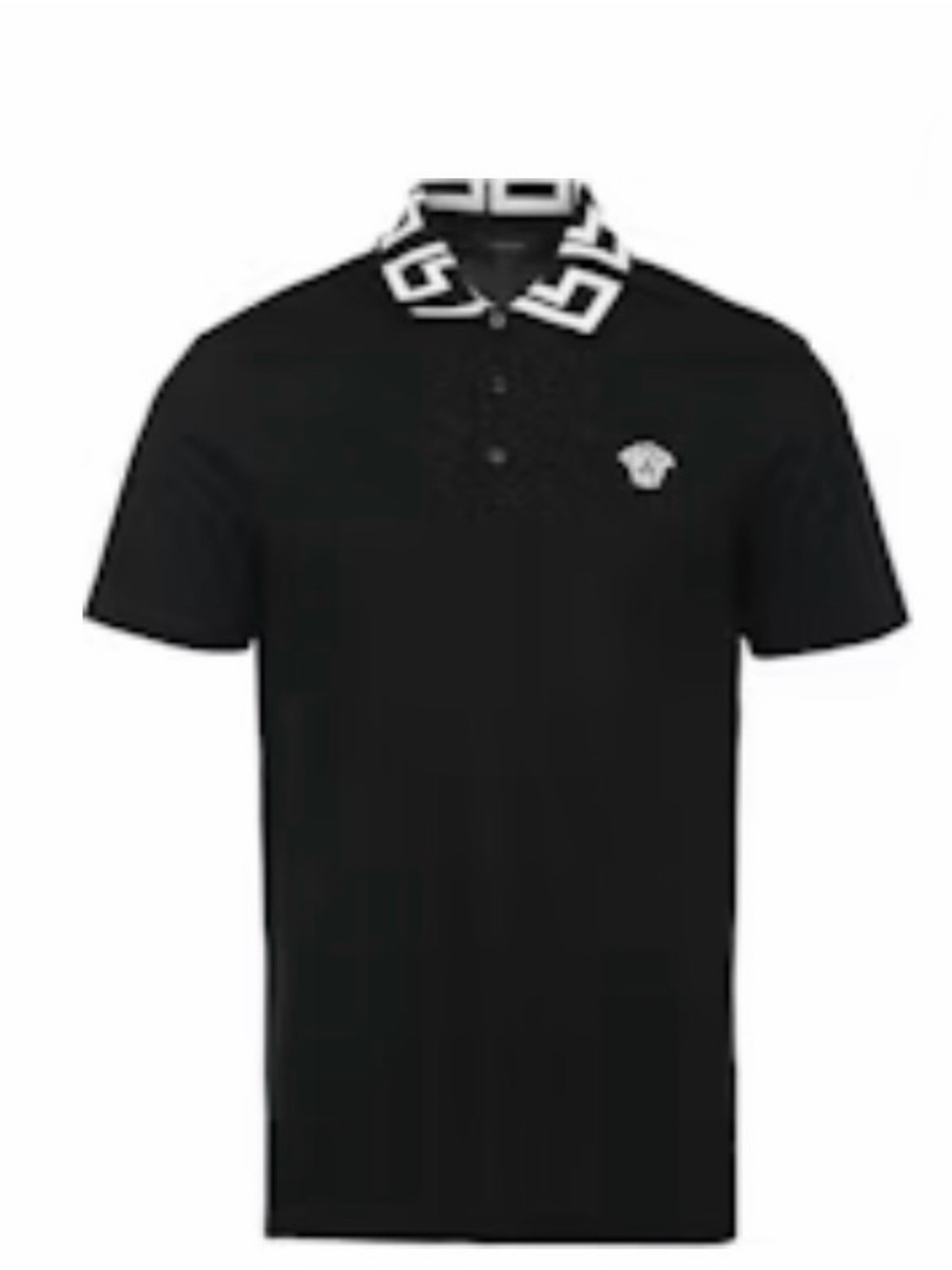 Versace Black Polo with White Greek Key Collar